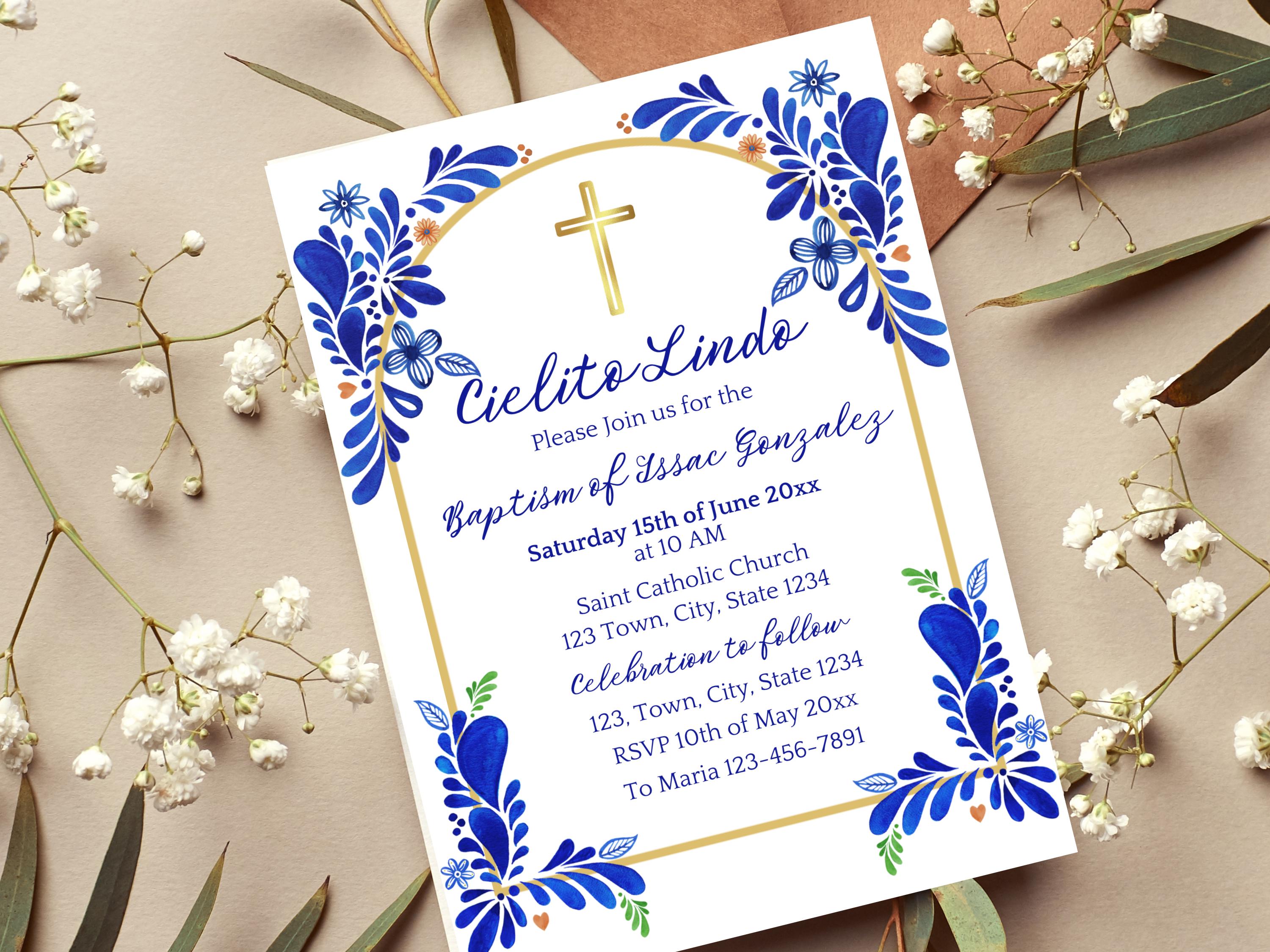 Cielito Lindo Bautizo Invitation Talavera Baptism Invitation Cielito
