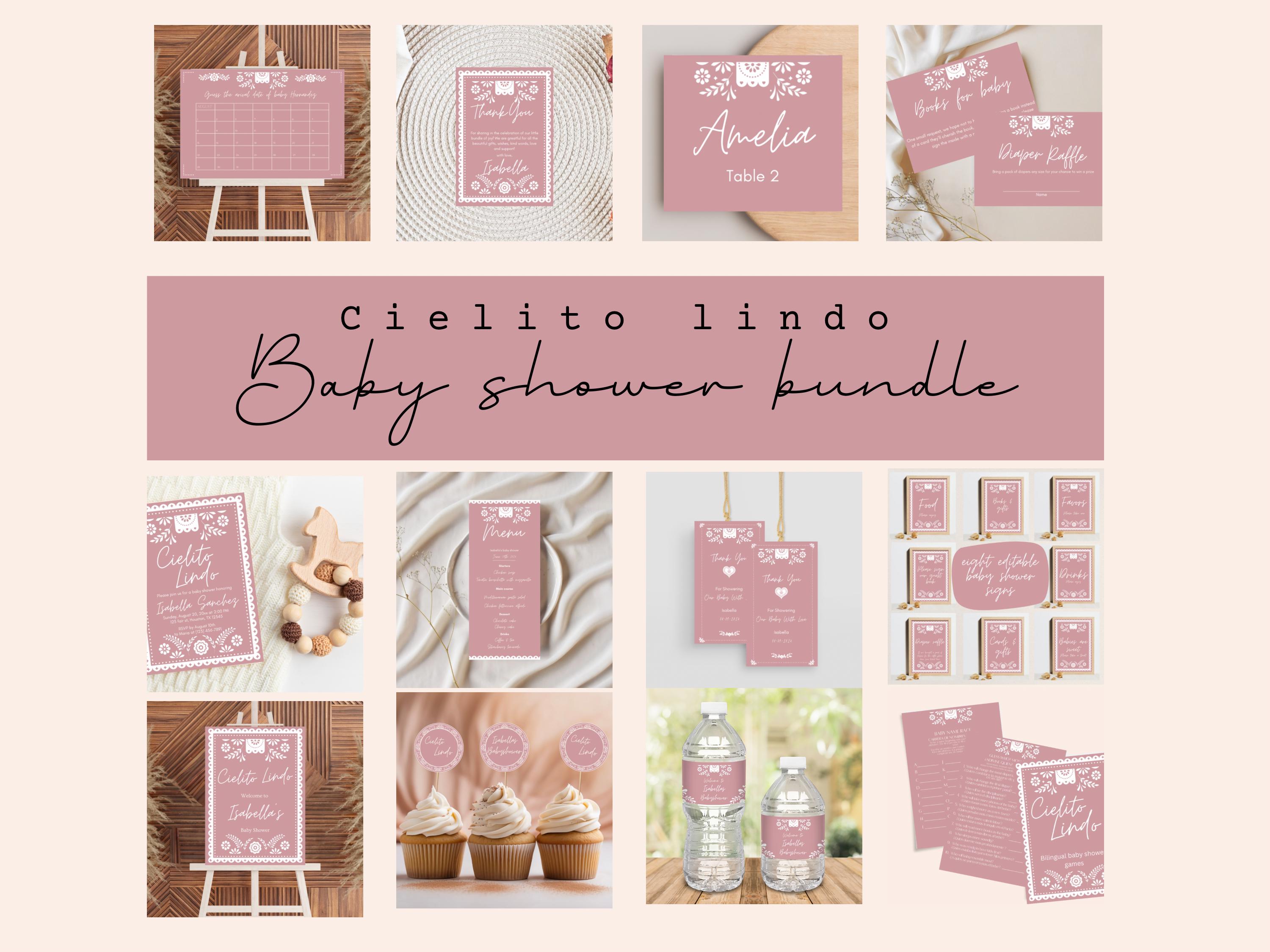 Pink Cielito lindo baby shower decor Cielito lindo girl baby shower pink talavera decor bundle Mexican baby shower editable Canva template
