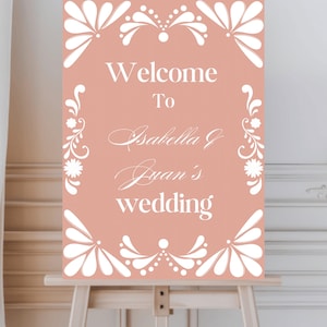 Papel picado wedding sign, talavera wedding, wedding ceremony sign, wedding welcome sign, cielito lindo theme, editable canva template