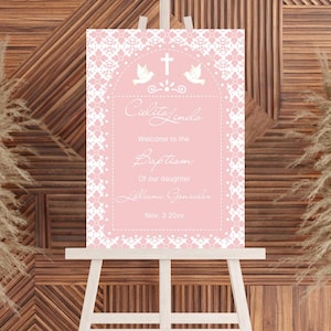 Blush pink cielito lindo welcome sign,baptism welcome sign, talavera welcome sign,bienvenidos baitizo, papel picado,editable canva template