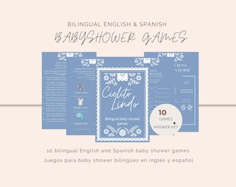 Dusty Blue Cielito Lindo Baby Shower Games: Bilingual Mexican Theme (Digital Download)
