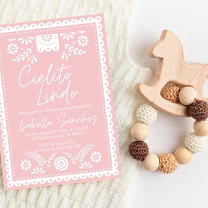 Blush pink Cielito lindo baby shower invitation,  Mexican baby shower, pink talavera invitation, girl Cielito lindo, editable Canva template