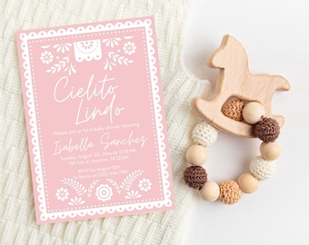 Blush pink Cielito lindo baby shower invitation,  Mexican baby shower, pink talavera invitation, girl Cielito lindo, editable Canva template
