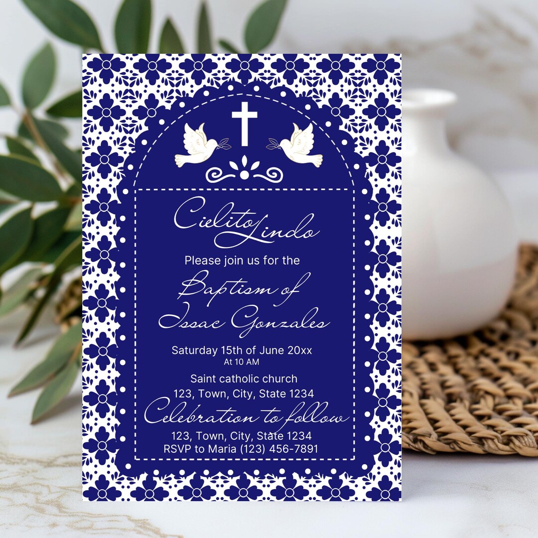 Cielito Lindo Baptism Invitation Papel Picado, Talavera Decor (canva