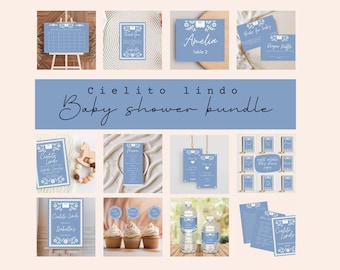 Paquete de decoración para baby shower Cielito Lindo en azul polvoriento (plantilla de Canva)