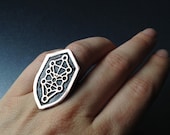 Shield Ring - Tree of Life - Etched Copper- handmade from copper in my studio - by Jamie Spinello - handmade in Austin, Tx
