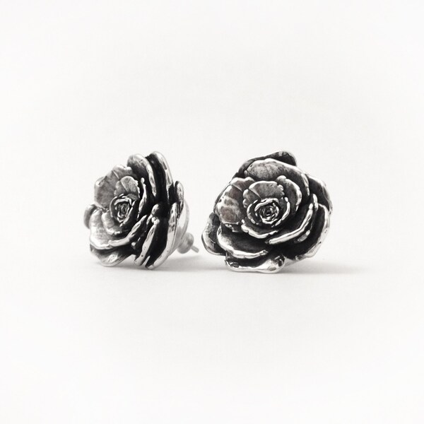 Silver Rose Stud Earrings - Handmade in Austin, Tx - Plant Jewelry - Botanical Studs - made by Jamie Spinello