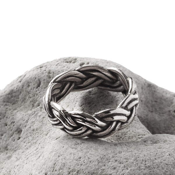 Sterling Silver Braided Ring band - oxidized and polished - made in my Austin, Tx studio