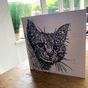 Hello Kitty | Linosnede | Blanco wenskaart | Jubileum | Betrokkenheid | Bruiloft | Moederdag | Vaderdag | Verjaardag | Kattenkaart