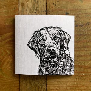 Labrador retriever | Linosnede | Blanco wenskaart | Jubileum | Betrokkenheid | Bruiloft | Moederdag | Vaderdag | Verjaardag | Hondenkaart