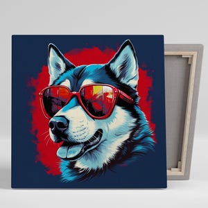 Siberian Husky Wall Art, Canvas or Poster, Pop Art Modern Decor, Living Room Bedroom Home Office Game Room Wall Art, Blue Red White Black
