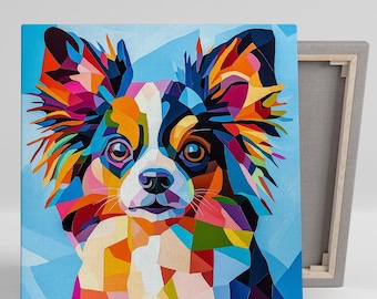 Papillon wall Art, Canvas or Poster, Pop Art Eclectic Decor, Vibrant Dog Wall Art, Living Room Children&#39;s Room Game Room Print