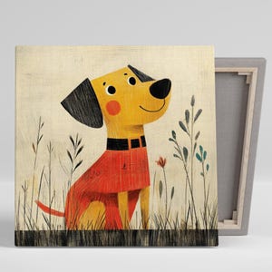 Labrador Retriever Art, Canvas or Poster, Whimsical Animal Decor, Children&#39;s Room Nursery Living Room Office Art, Yellow Red Black White