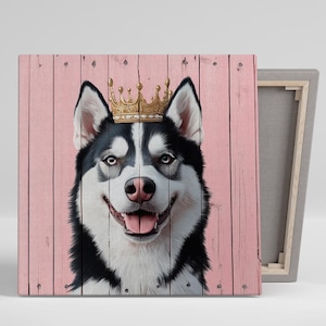 Siberian Husky Art, Canvas or Poster, Animal Glam Whimsical Decor, Living Room Bedroom Home Office Children&#39;s Room Wall Art, Husky Decor