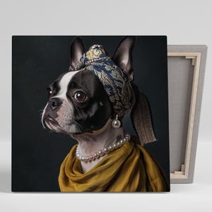 Boston Terrier Art, Canvas or Poster, Vintage Glam Victorian Decor, Living Room Bedroom Office Entryway Art, Black Gold Blue, Terrier Decor