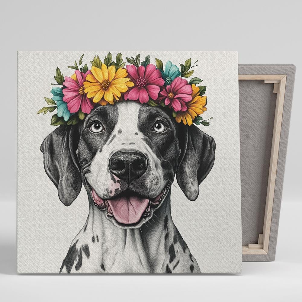 Dalmatian wall Art - Floral Crown, Canvas or Poster, Whimsical Bohemian Farmhouse Decor, Living Room Bedroom Office Children's Room Print