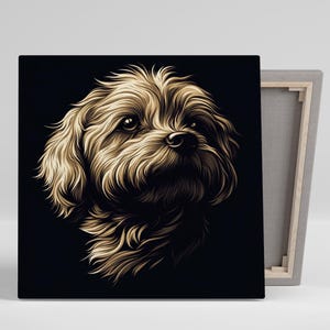 Yorkshire Terrier Art, Canvas or Poster, Whimsical Minimalist Decor, Living Room Office Bedroom Hallway Wall Art, Gold Black White