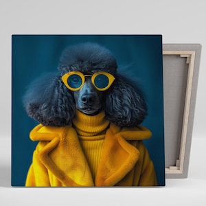 Poodle Art, Canvas or Poster, Contemporary Animal Decor, Living Room Office Bedroom Hallway Wall Art, Yellow Blue Black White Pop Art Print