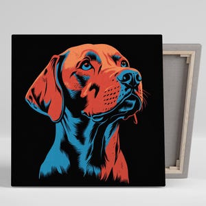 Vizsla Kunst, Leinwand oder Poster, Pop Art Modernes Dekor, Wohnzimmer Büro Schlafzimmer Spielraum Kunst, Orange Blau Schwarz Weiß Design, Vizsla Dekor