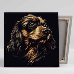 Cocker Spaniel Art, Canvas or Poster, Whimsical Modern Rustic Decor, Living Room Bedroom Office Entryway Wall Art, Black Gold Brown Beige