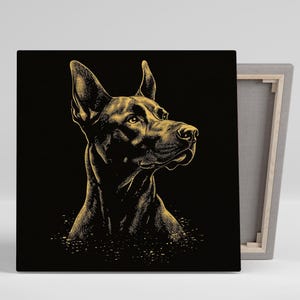 Doberman Pinscher Wall Art, Canvas or Poster, Minimalist Modern Decor, Black Gold Yellow White Wall Art, Bedroom Living Room Office Hallway