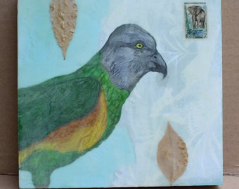 Parrot Profile- Original Mixed Media Encaustic Painting