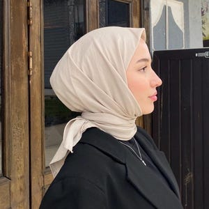 Classic Cotton Voile Square Hijab - 97x97cm, Wrinkle-Free, Easy to Style, Structured, Breathable, All-Season Wear, Italian Stitching, Beige