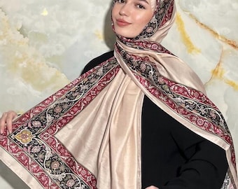 Royal Ottoman Print Hijab - Lightweight, Breathable & Wrinkle-Free Scarf, 70x185cm, All-Season, Easy to Style, Italian Stitch Edges, Turkish