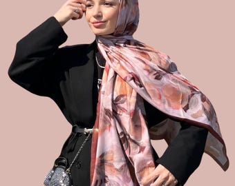 Hijab con stampa Autumn Bloom: sciarpa leggera in misto cotone