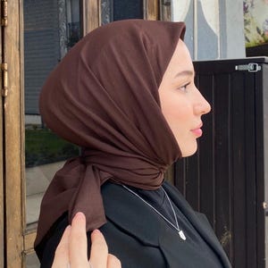 Classic Cotton Voile Square Hijab - 97x97cm, Wrinkle-Free, Easy to Style, Structured, Breathable, All-Season Wear, Italian Stitching, Brown