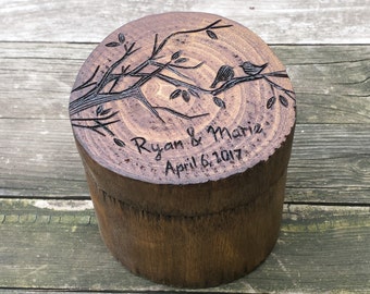 Love Birds Ring Box, custom personalized rustic ring box, wedding ring box, ring bearer box, wooden ring box, egagement ring box