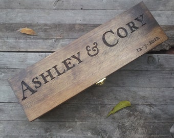 Customizable Wine Box - Wooden rustic wedding decor box - Unity Ceremony Alternative - Gift for wine lovers, couples, fifth anniversary