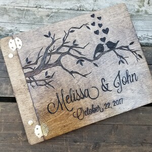 Wedding Guest book, Love birds wooden rustic guest book, custom personalized guest book, Wedding advice book, shower gift, 8.5x11 guestbook