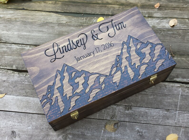Rustic Wedding wine box mountain wine box Custom Double Wine | Etsy