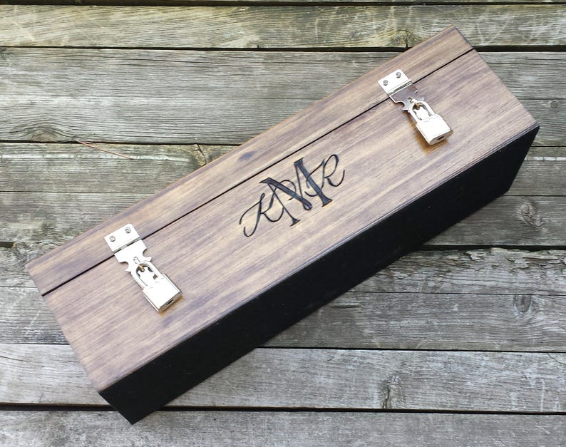 Personalized wedding wine box custom, lockable, hand engraved wooden gift for the couple, wedding, or anniversary image 2