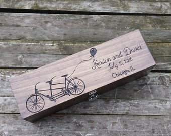 Wedding wine box, bicycle wedding gift, custom wood wooden wine box ceremony, love letter, advice or memory card box, wine crate anniversary