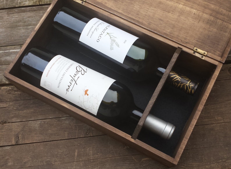 Personalized wooden wine box hand engraved anniversary, wedding or engagement gift holds two bottles arrow design image 3
