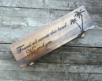 Personalized Wine Box for beach or summer wedding - palm trees design
