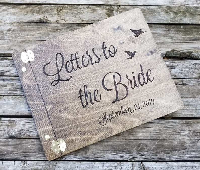 Letters to the Bride personalized engraved wooden book Advice to the bride custom scrapbook bridal shower book 画像 1