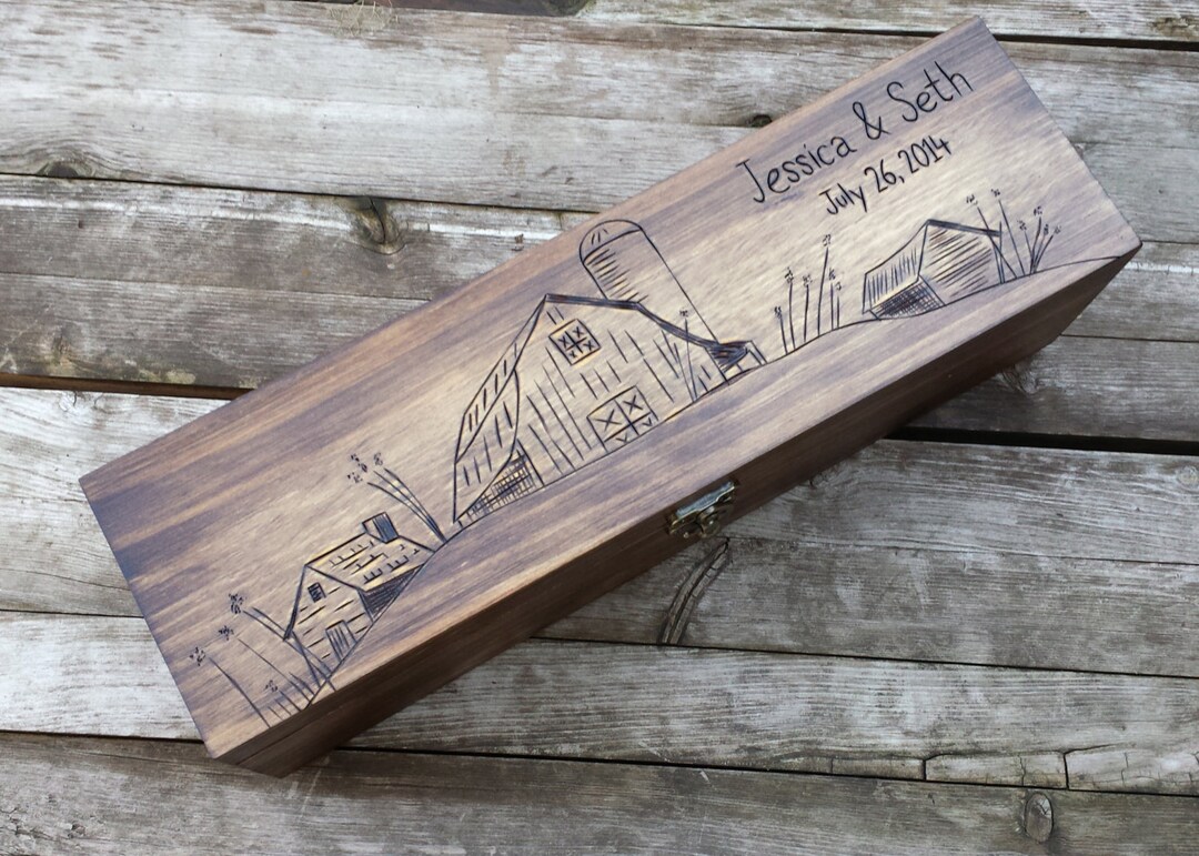 Rustic Personalized Wedding Wine Box, Barn Wedding Decor, Wine Box Ceremony, Personalized Wine