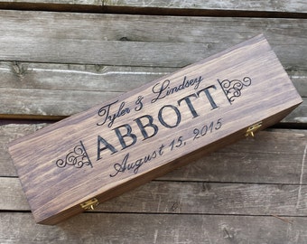 Custom personalized wedding wine box for ceremony or anniversary, shower or engagement gift