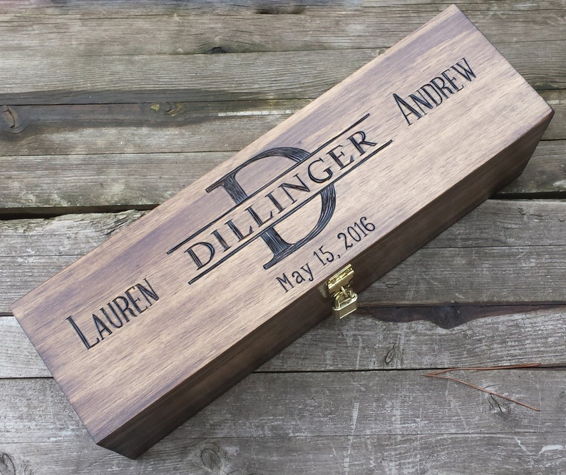 Monogram wine box, personalized wine box, anniversary wine box, wedding wine box ceremony, wooden wine box, wine gift box, wedding gift image 1