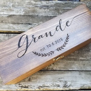 Personalized Champagne box - Custom engraved large wooden wine box perfect for wedding wine and love letter ceremony