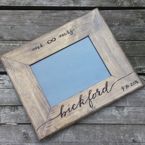 5x7 or 8x10 Handcrafted rustic photo frame, hand engraved and personalized for wedding or anniversary