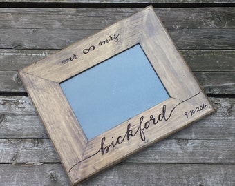 5x7 or 8x10 Rustic wedding photo frame, picture frame, personalize photo frame, custom picture frame, shower engagement gift
