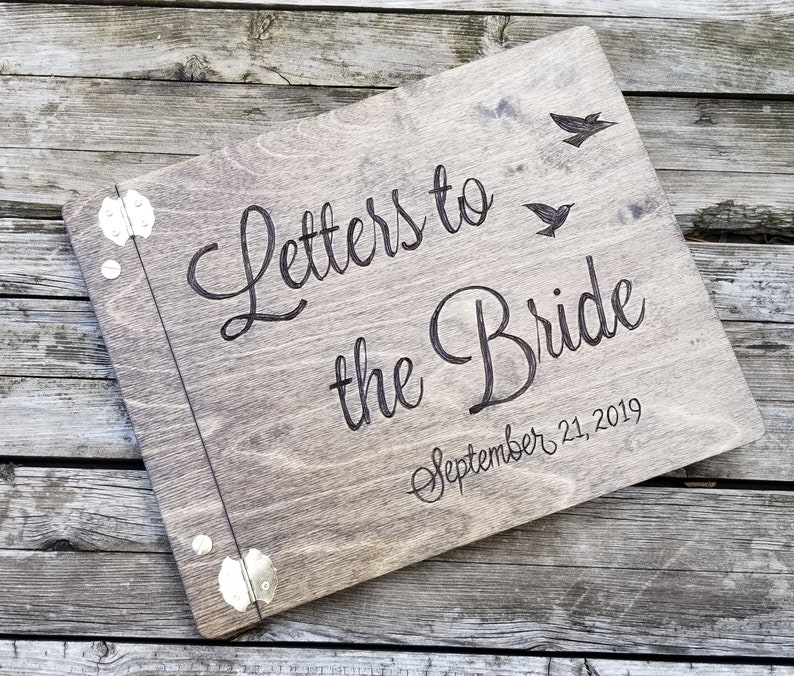 Letters to the Bride personalized engraved wooden book Advice to the bride custom scrapbook bridal shower book image 7