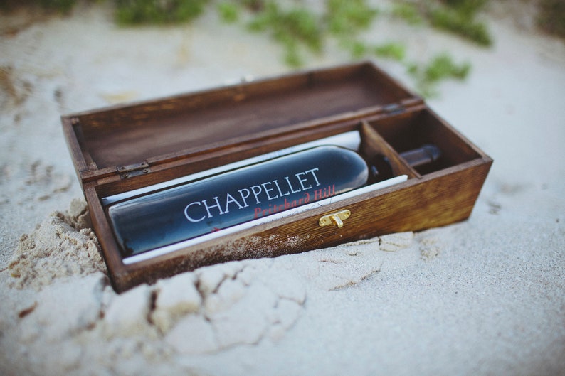 Custom wooden wine box personalized with names and date for wedding wine and love letter ceremony artisan handcrafted image 7