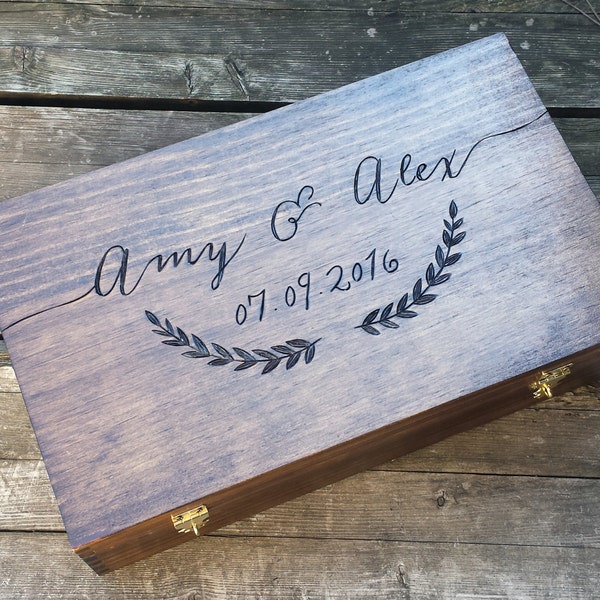 Personalized wooden wine box for two bottles, double wedding wine box, custom gift for wine lovers, wedding advice box, custom memory box