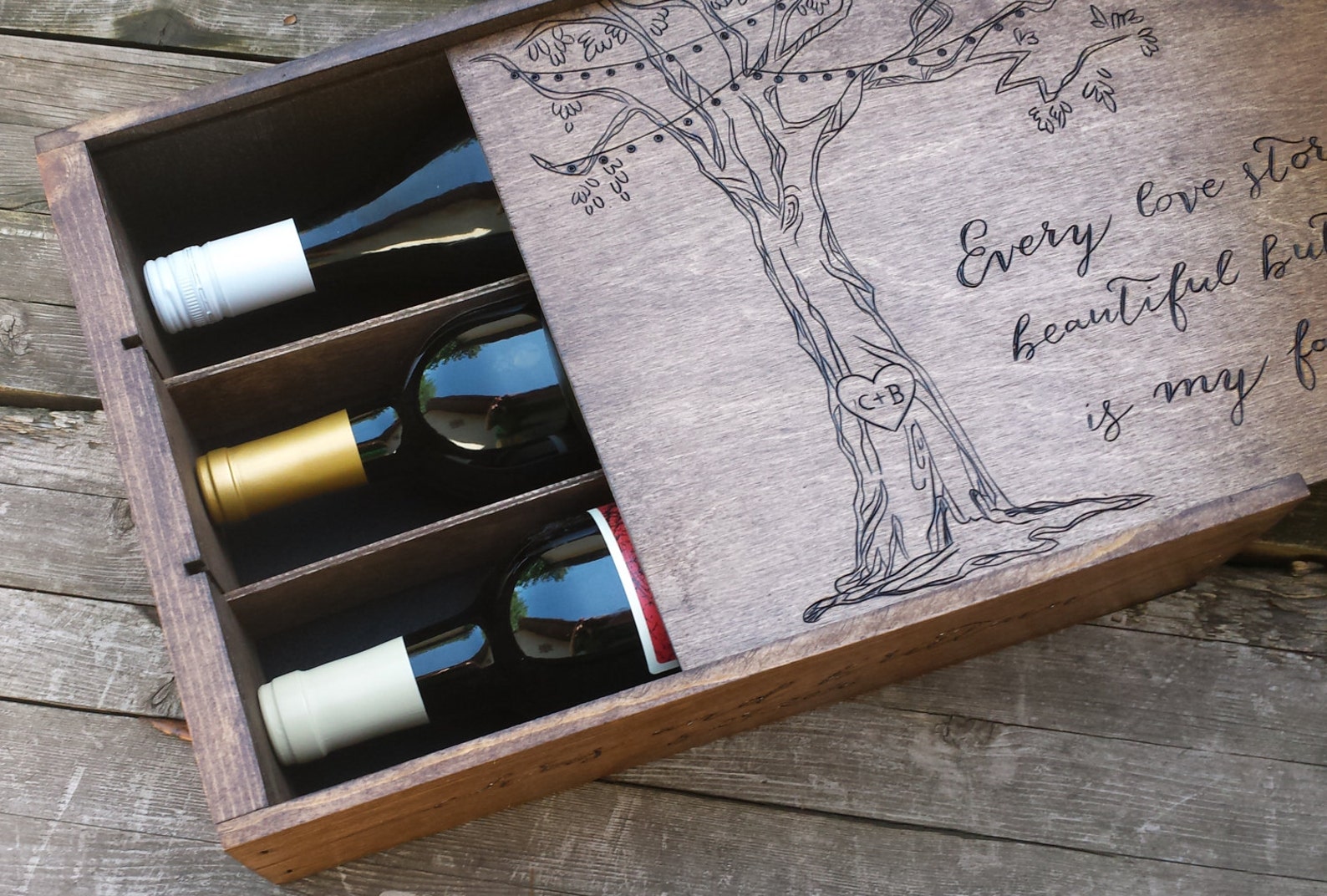 Anniversary wine box three bottle wine box wooden wine box Etsy