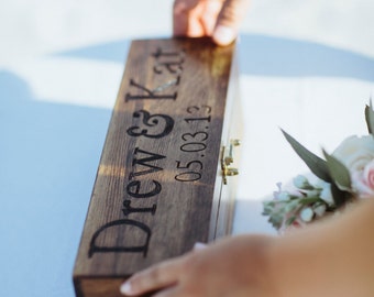 Wine box for wedding ceremony - custom, personalized, hand carved and engraved text